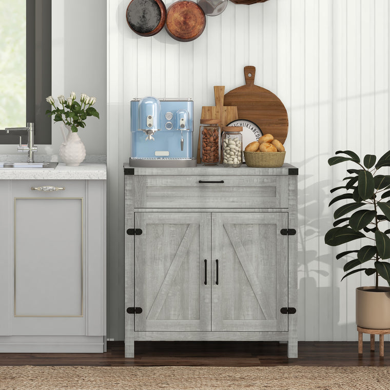 Farmhouse Sideboard Buffet with Barn Doors - Grey