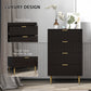 Modern Chest of Drawers 4 Drawer Dresser for Bedroom with Gold Legs and Handles, Black