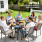 Outdoor Dining Table for 6 with Umbrella Hole, Metal Patio Dining Table with Tempered Glass Top
