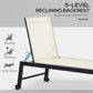 Outdoor Lounge Chair, Patio Lounger with 5-Position Reclining Backrest and 2 Wheels for Poolside, Beach, Lawn, Cream White