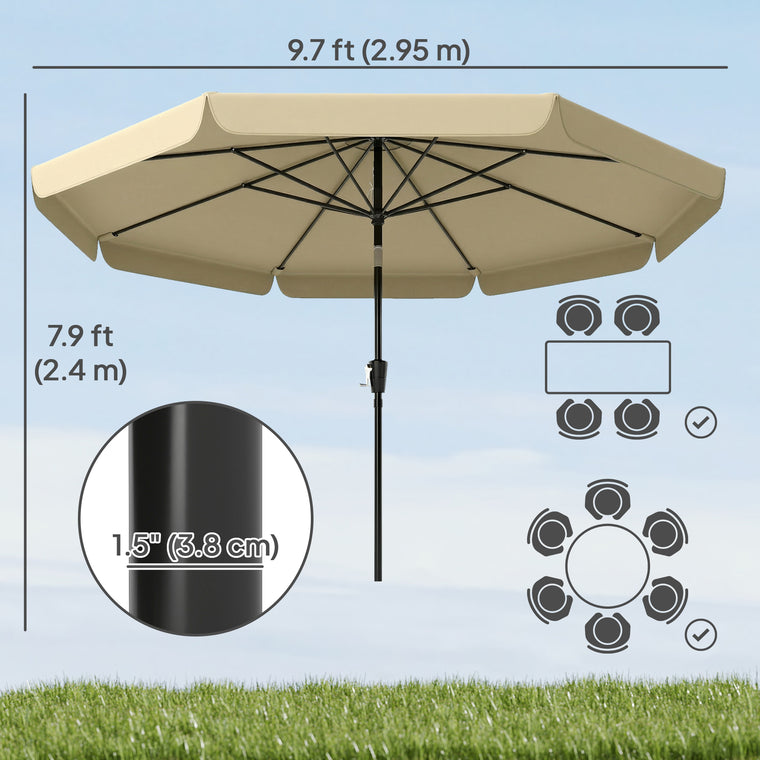10ft Khaki Market Table Umbrella with Push Button Tilt