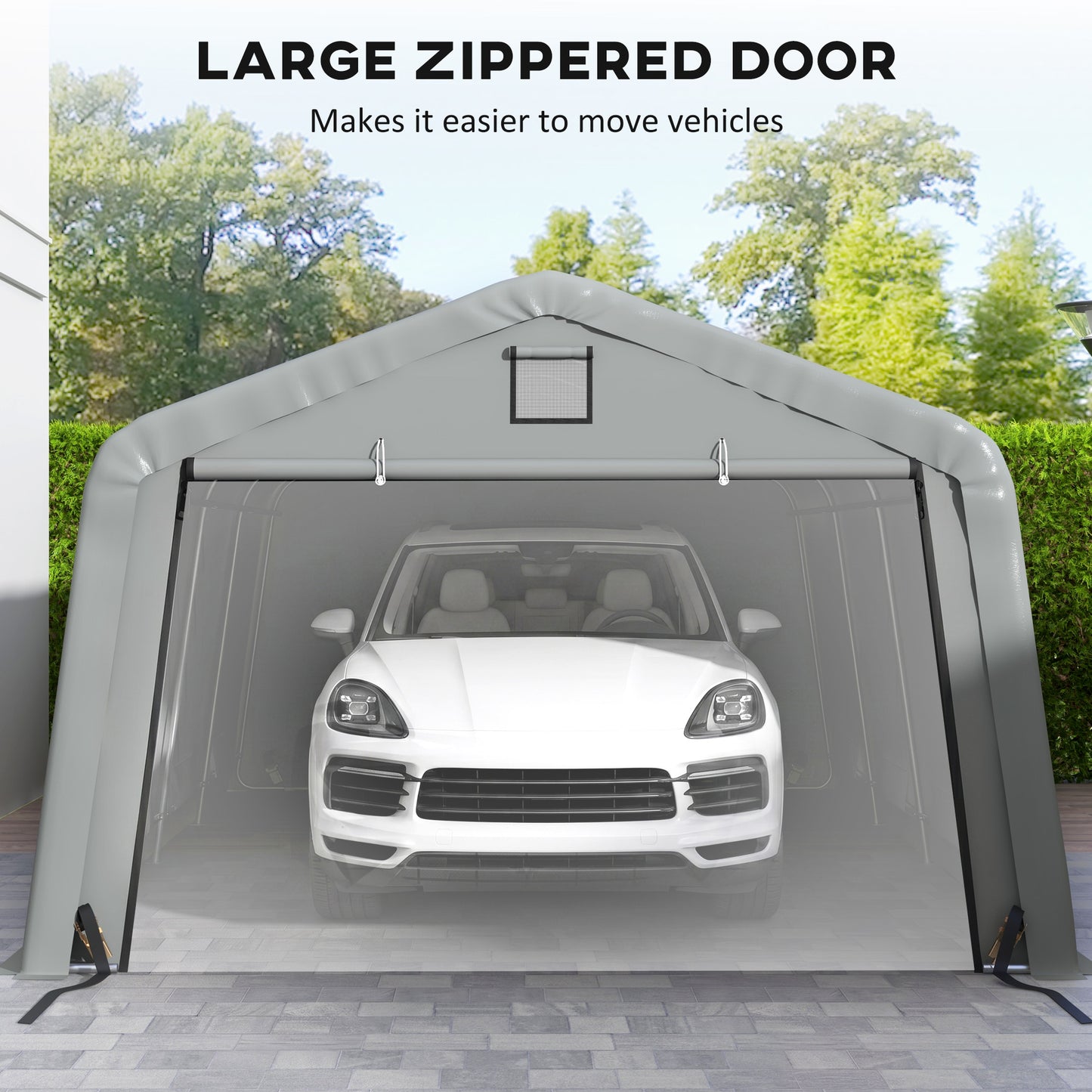 Portable Garage, Heavy Duty Carport Canopy with Ventilation Windows and Large Roll-up Door, Dark Grey
