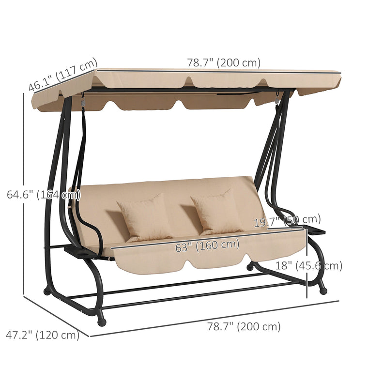 3-Seat Convertible Patio Swing Chair with Adjustable Canopy