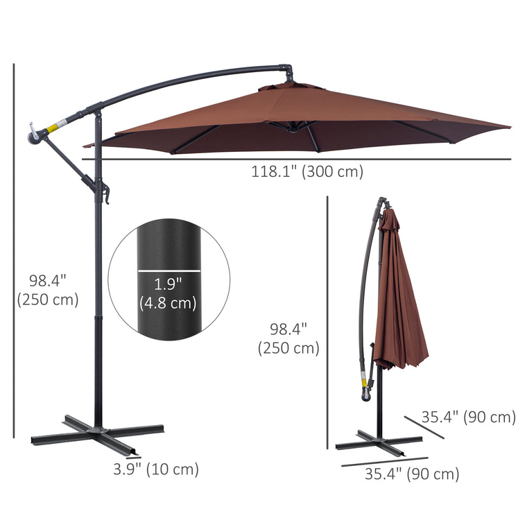 10' Coffee Banana Offset Umbrella with Crank & Cross Base
