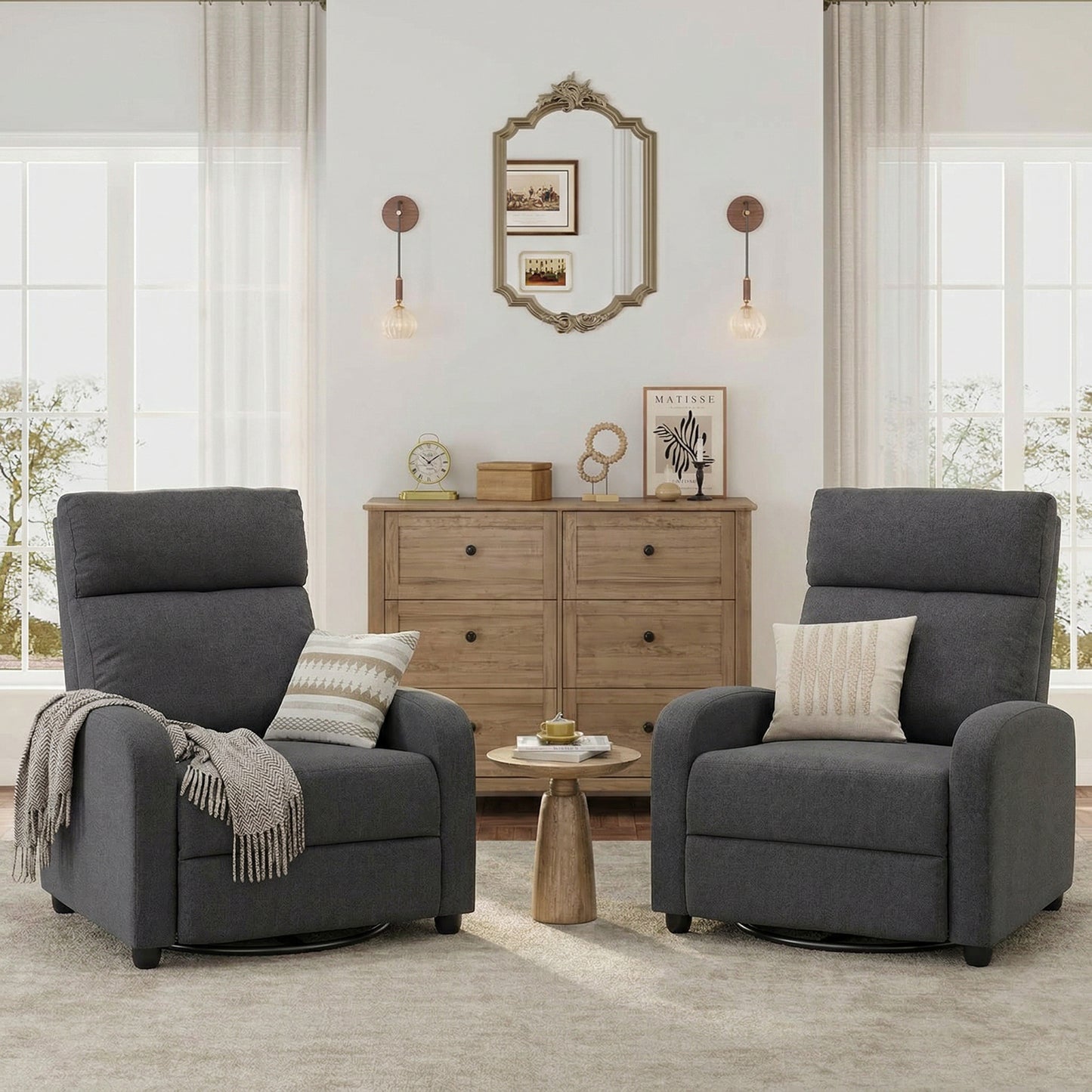 Fabric Recliner Sofa Manual Recliner, Home Theater Seating Single Reclining Sofa Chair with Padded Seat for Living Room, Dark Grey