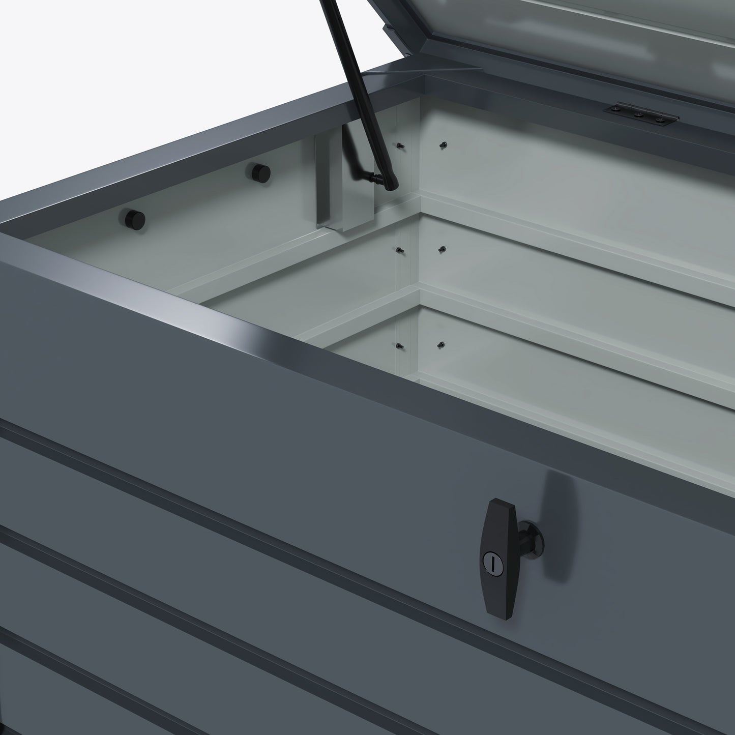 82 Gallon Garden Storage Box, Waterproof Outdoor Storage Container with Wheels and Handles, Dark Grey