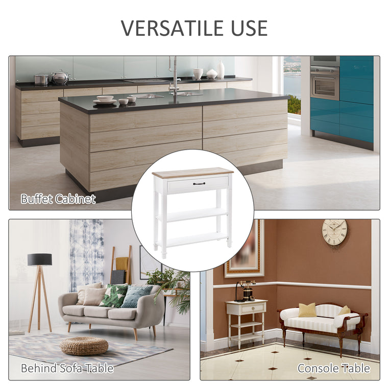 30" Narrow Console Table with Drawer - White