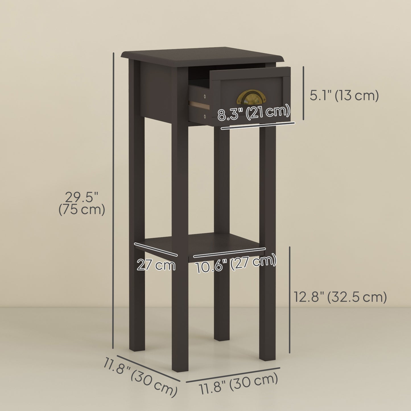 2-Tier Side Table with Drawer and Shelf, End Table for Living Room and Hallway, Coffee