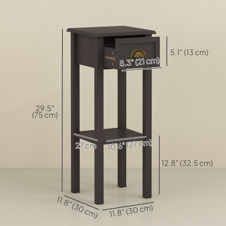 2-Tier Side Table with Drawer - Coffee