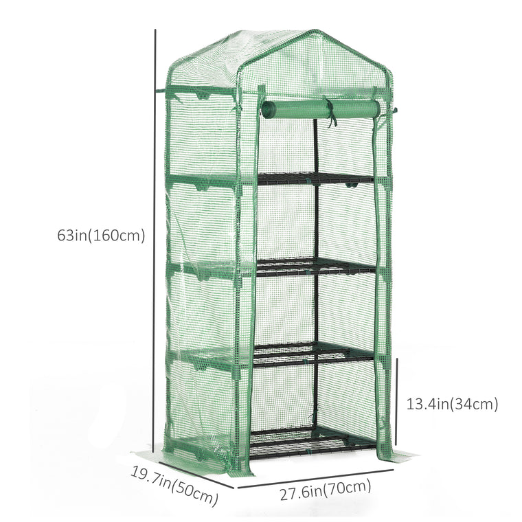 Dark Green Portable Steel-Frame Greenhouse with 4-Tier Shelves