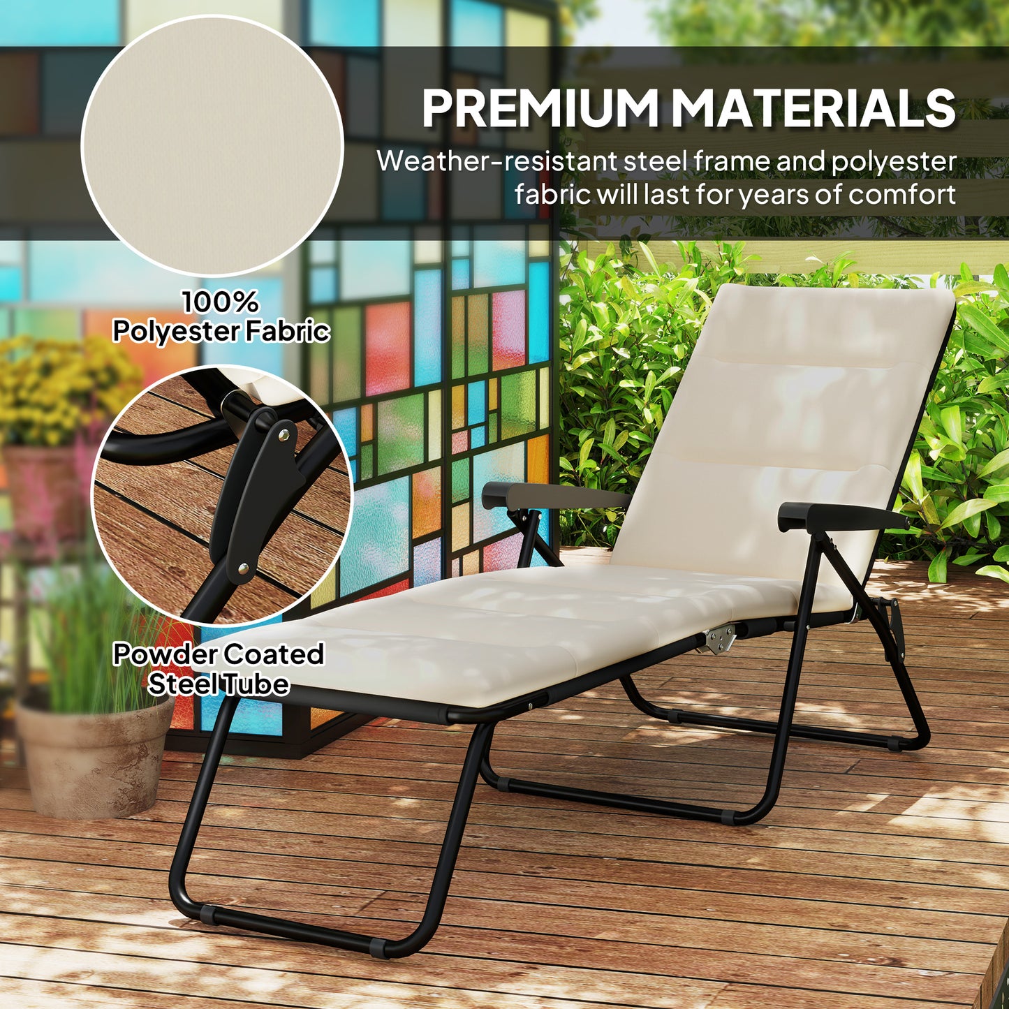 Foldable Lounge Chair, Reclining Patio Sun Lounger with 6-Position Adjustable Back, Black