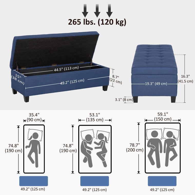 Tufted Linen Storage Entry Bench - Blue