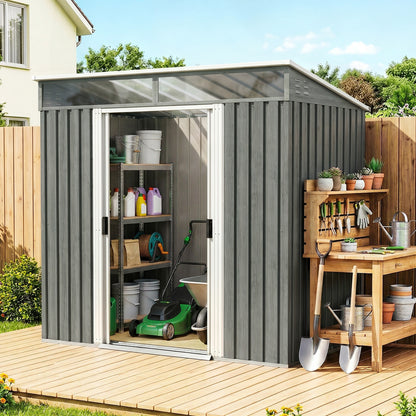 6.5' x 4' Garden Shed with Sliding Doors and Foundation Kit