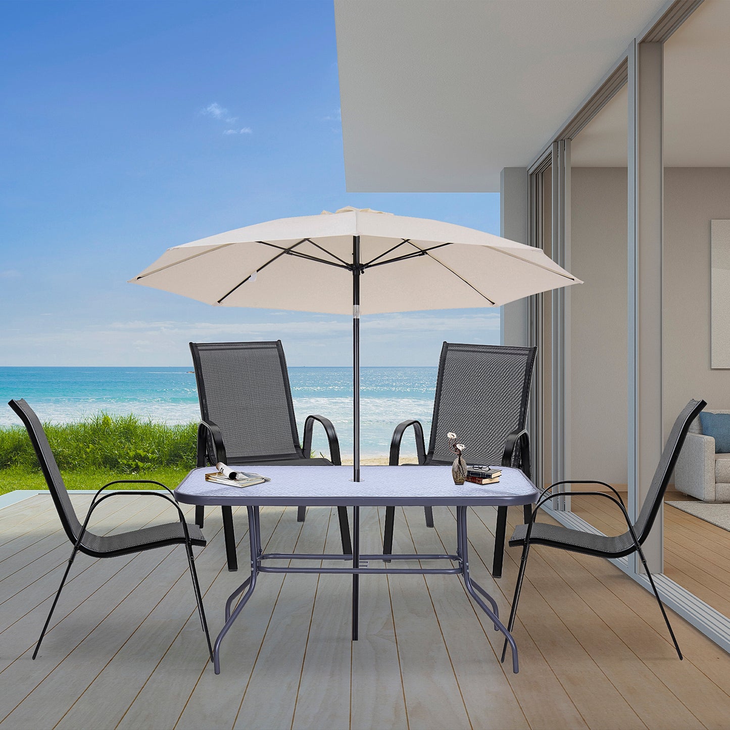 4-Piece Outdoor Dining Chair for Relaxing on Patio Balcony Garden, Comfortable Outdoor Furniture with Armrests, Black