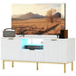 Modern TV Console for TVs up to 50 Inch, Entertainment Center with Smart RGB LED Lights and Soft Close Doors, White