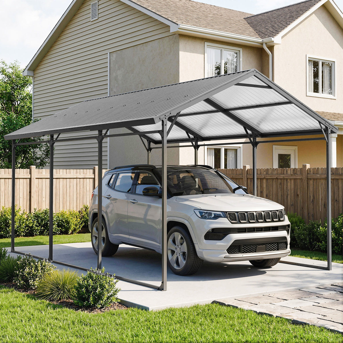 10 x 15ft Metal Carport, Heavy-Duty Carport Canopy with Reinforced Steel Frame & Roof, All-Weather Protection