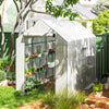 Walk-in Greenhouse with 3 Tier, Garden Plant Growhouse with Roll-up Door and Mesh Windows, 140 x 213 x 190 cm, White