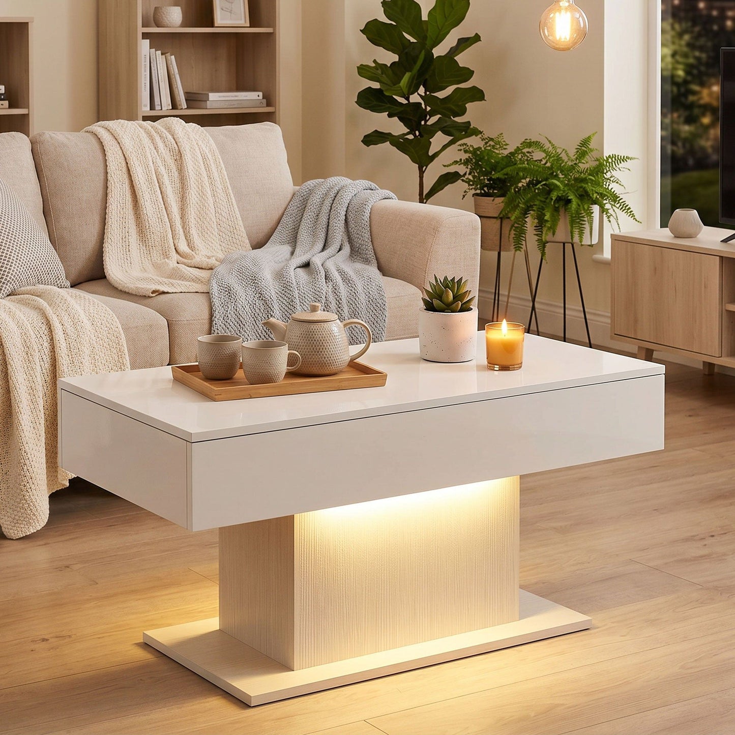 LED Coffee Table with 2 Drawers and Remote - White