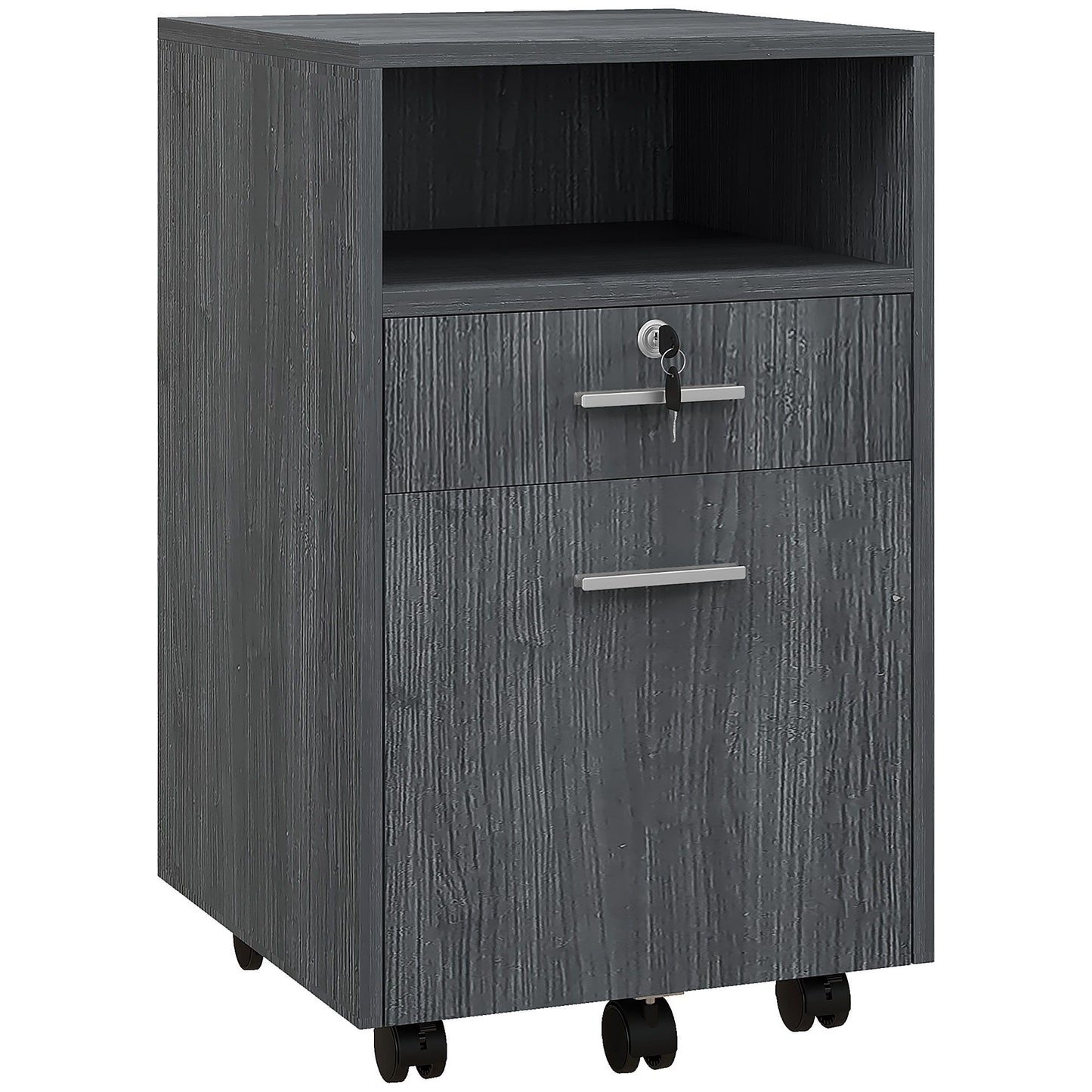 Small Filing Cabinet with 2 Drawers, Lockable Home Office Storage Cabinets on Wheels for A4, Letter Size, Grey