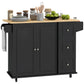 Kitchen Island Cart with Drop Leaf and Drawers - Black
