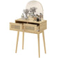 Vanity Desk, Makeup Vanity with with Mirror and 2 Drawers, Natural Wood