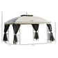12' x 10' Outdoor Patio Gazebo Canopy with Double Tier Roof, Removable Mesh Sidewalls, Triangular Display Shelves, Beige