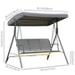 3-Seater Swing Chair Covered Garden Hammock A-Frame Outdoor Porch Glider Sling Seat with Adjustable Canopy Cover, Grey