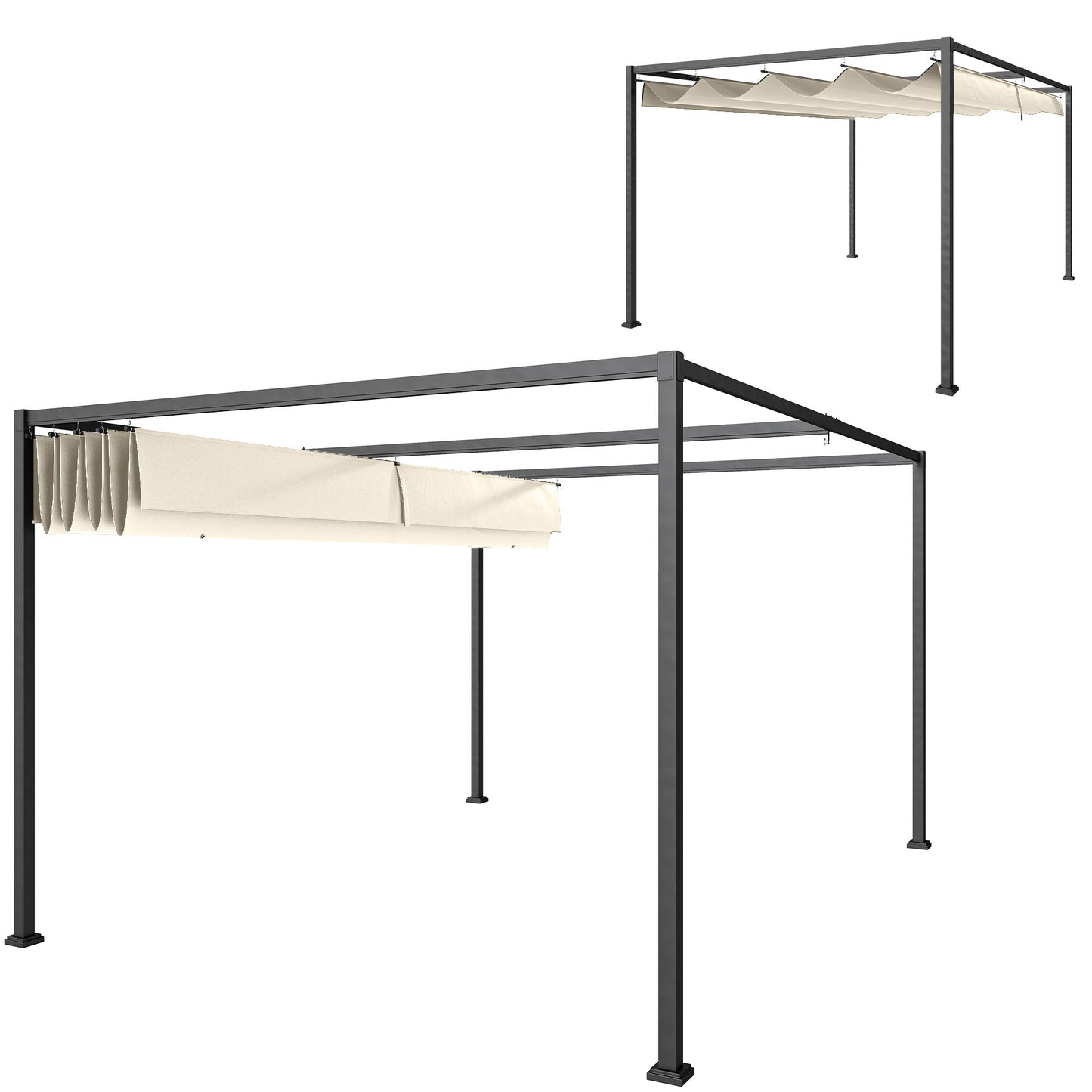 10' x 7' Patio Pergola with Retractable Canopy, Outdoor Sun Shelter, Yard Shade, Cream White