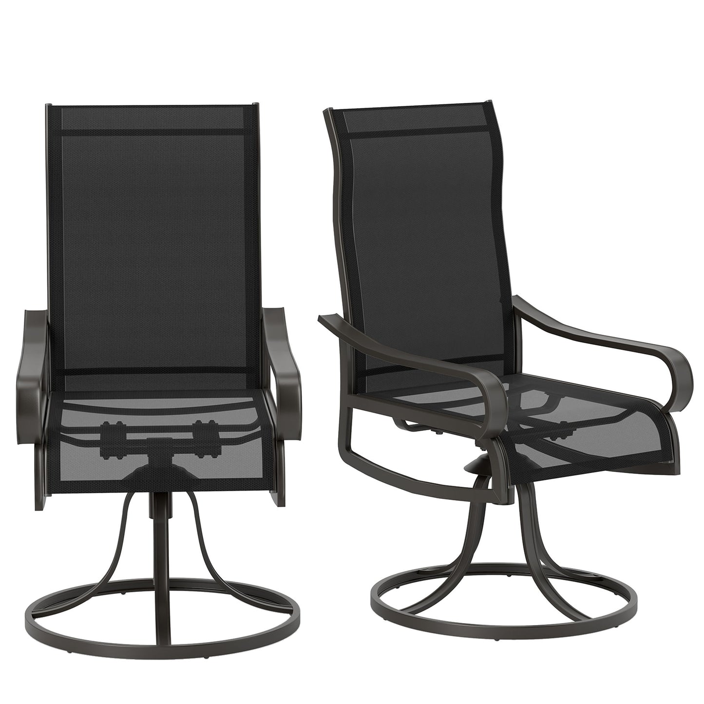 2-Piece Swivel Patio Dining Chairs, 360° Swivel Rocking Outdoor Chairs with Curved Armrests, Breathable Mesh Seat & S Shape Backrest for Yard, Lawn, Porch, Black