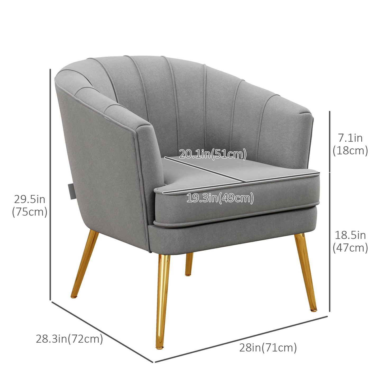 Fabric Armchair, Modern Accent Chair with Gold Metal Legs for Living Room, Bedroom, Home Office, Grey
