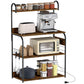 Baker's Rack with Charing Station, Microwave Shelf with Power Outlet, USB Charger and 4 Hooks, Rustic Brown