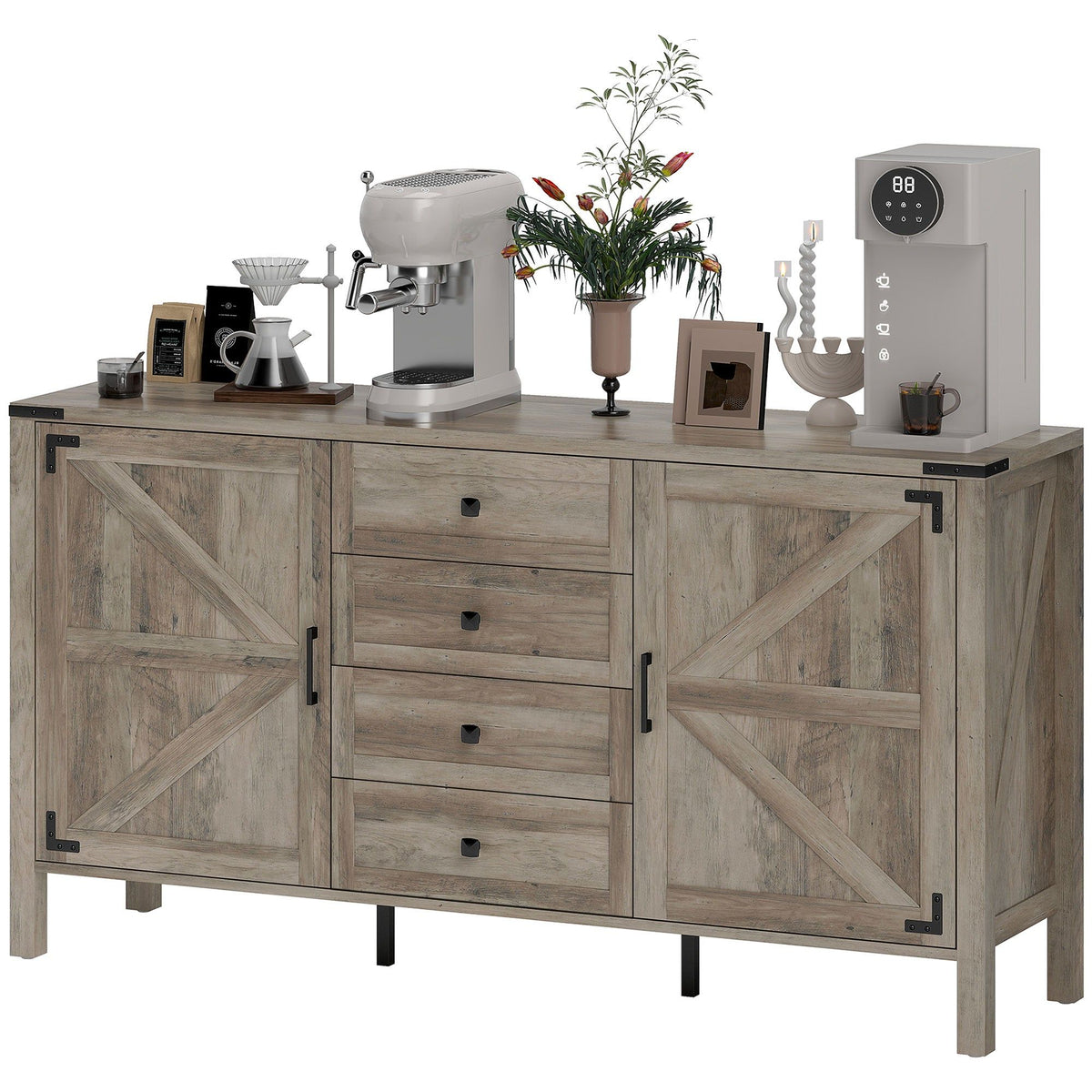 59" Farmhouse Buffet Cabinet with Barn Doors - Grey