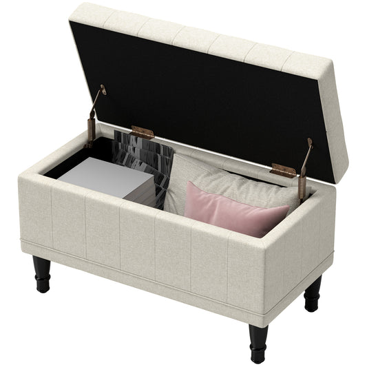 Tufted Linen Storage Ottoman Bench - Beige