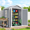 6x4.5FT Plastic Shed, Lockable Garden Tool Storage House with Double Doors and Vent, Grey
