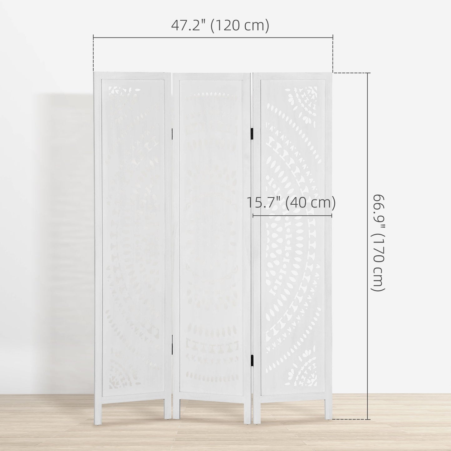 3 Panel Room Divider, 5.6 Ft Tall Portable Folding Privacy Screen, Wood Partition Wall Divider for Home Office, White