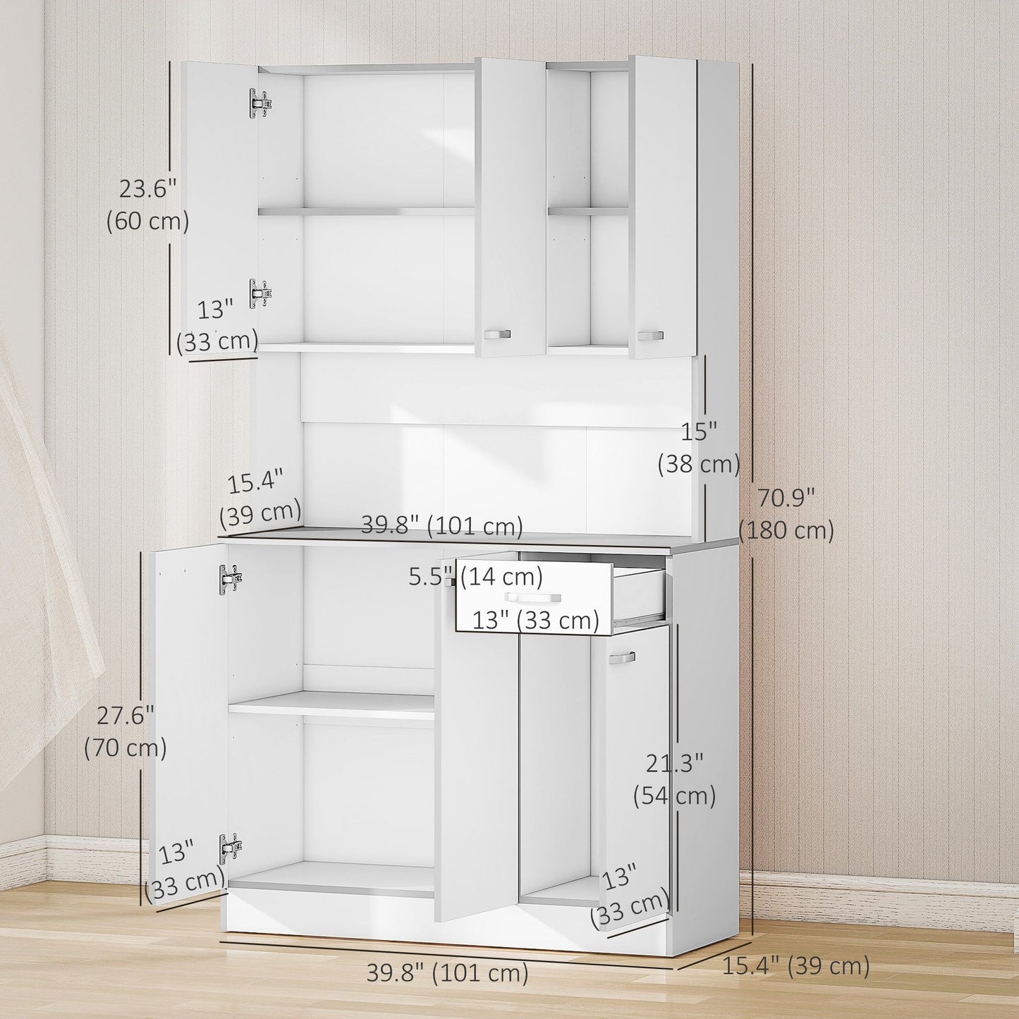 71" Buffet with Hutch and Microwave Stand - White