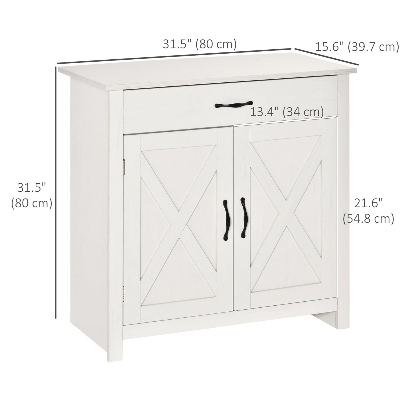 Farmhouse Sideboard Buffet with Barn Doors - Distressed White