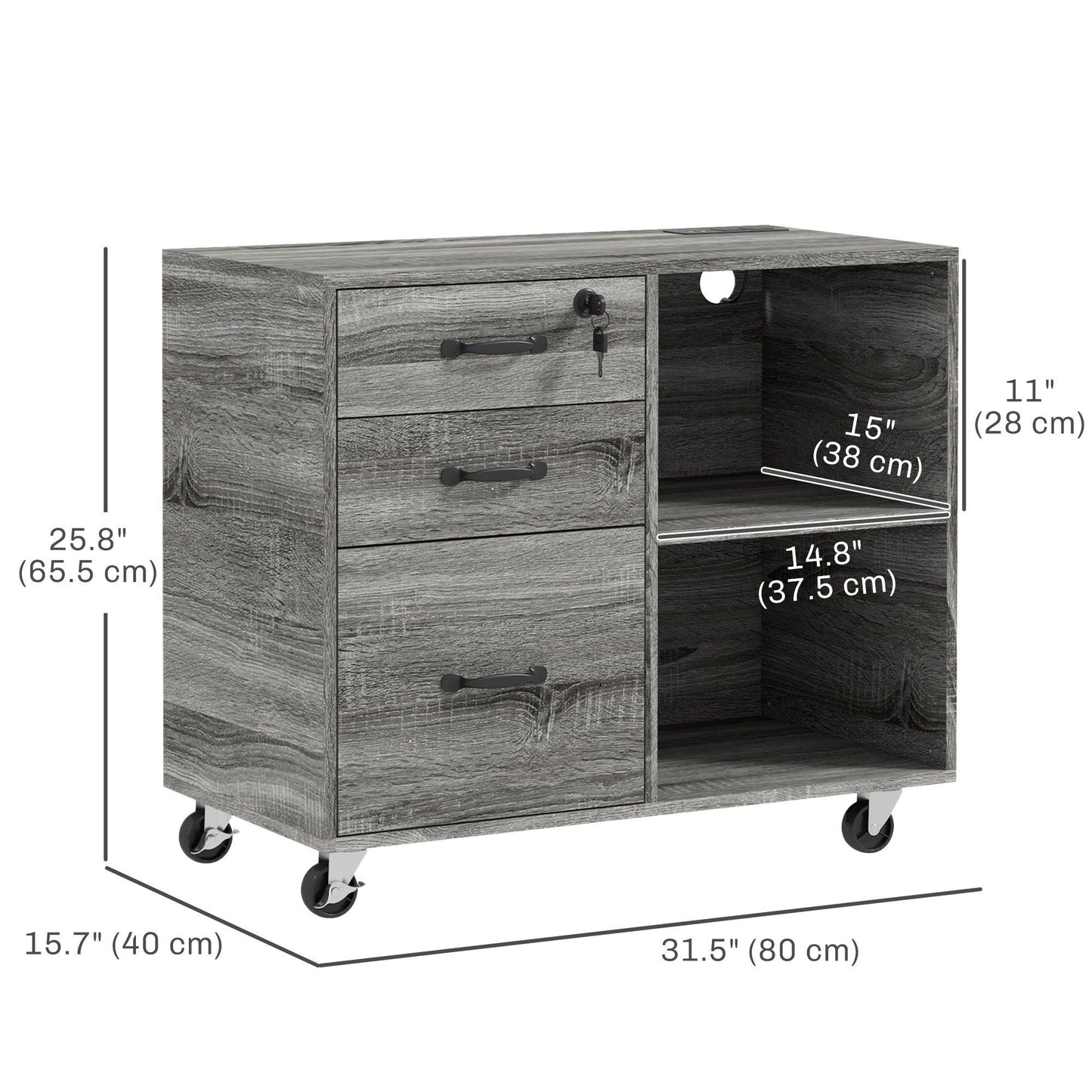 Mobile Printer Stand with USB Charging and Lock - Grey