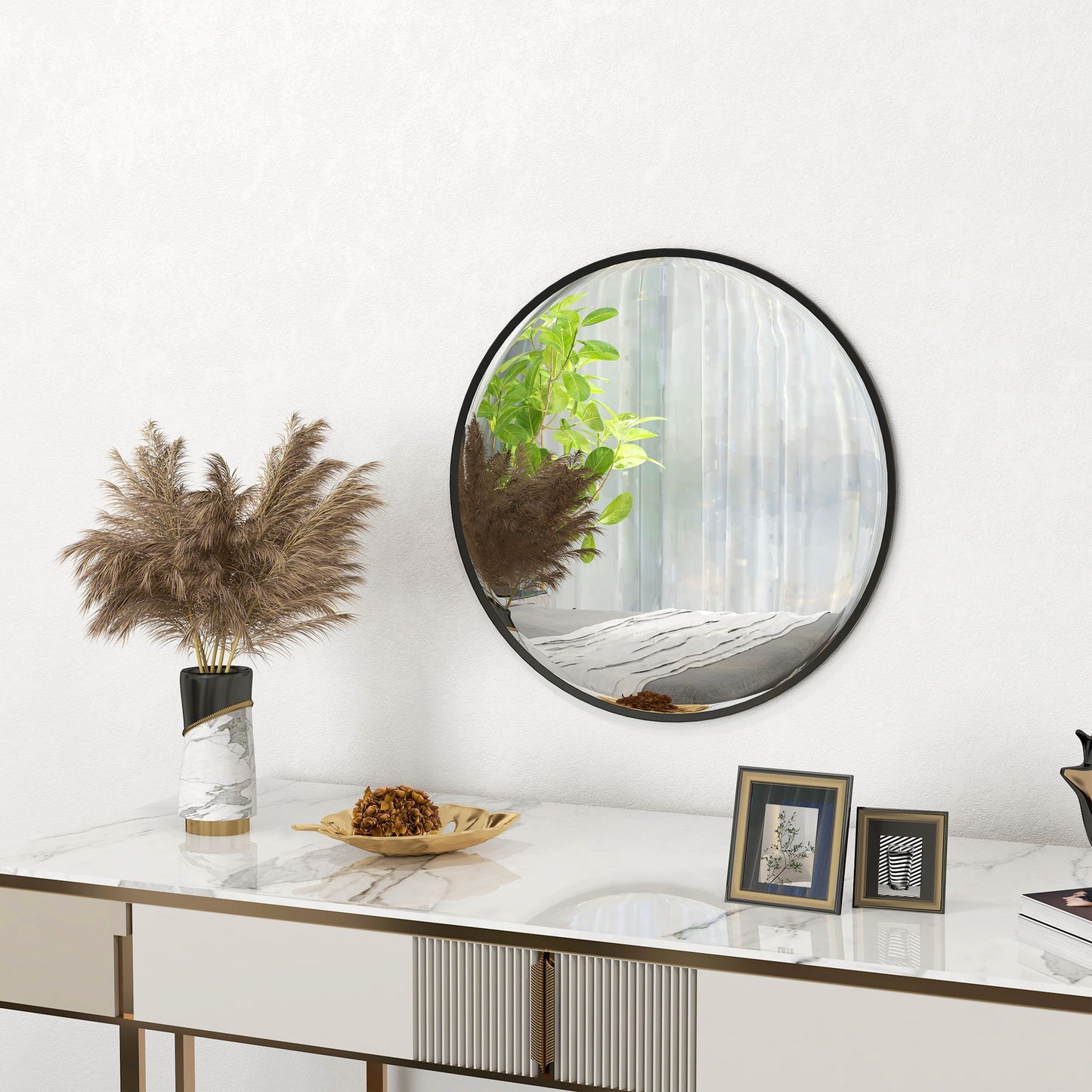 24" Decorative Wall Mirror for Bedroom Living Room, Modern Round Bathroom Mirror for Home Decor, Black