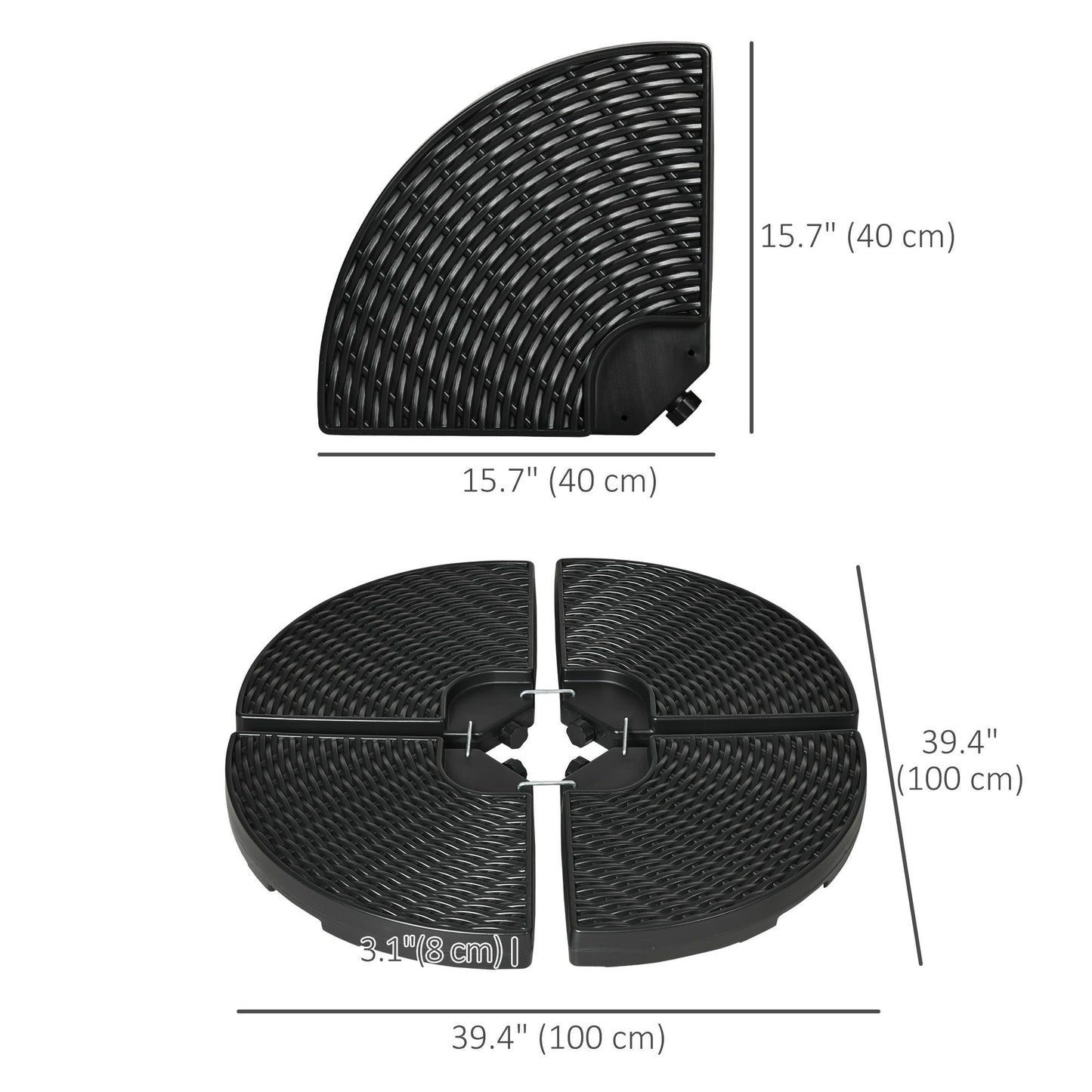 4PCs Cantilever Umbrella Base Weights for Offset Banana Parasol, Wicker Effect HDPE Water or Sand Filled Patio Umbrella Weights with Built-in Handles, Black