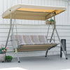 3-Seat Patio Swing Chair, Outdoor Porch Swing Glider with Adjustable Canopy, Light Brown