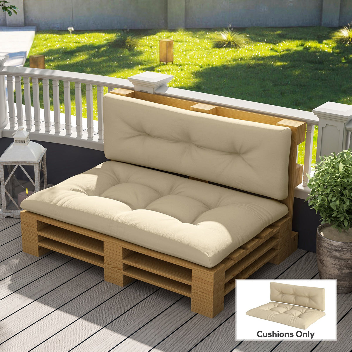 2-Piece Pallet Cushion Set, Outdoor 3.9" Thick Replacement Pallet Sofa Cushions, Tufted Replacement Pads for Garden Patio, Beige