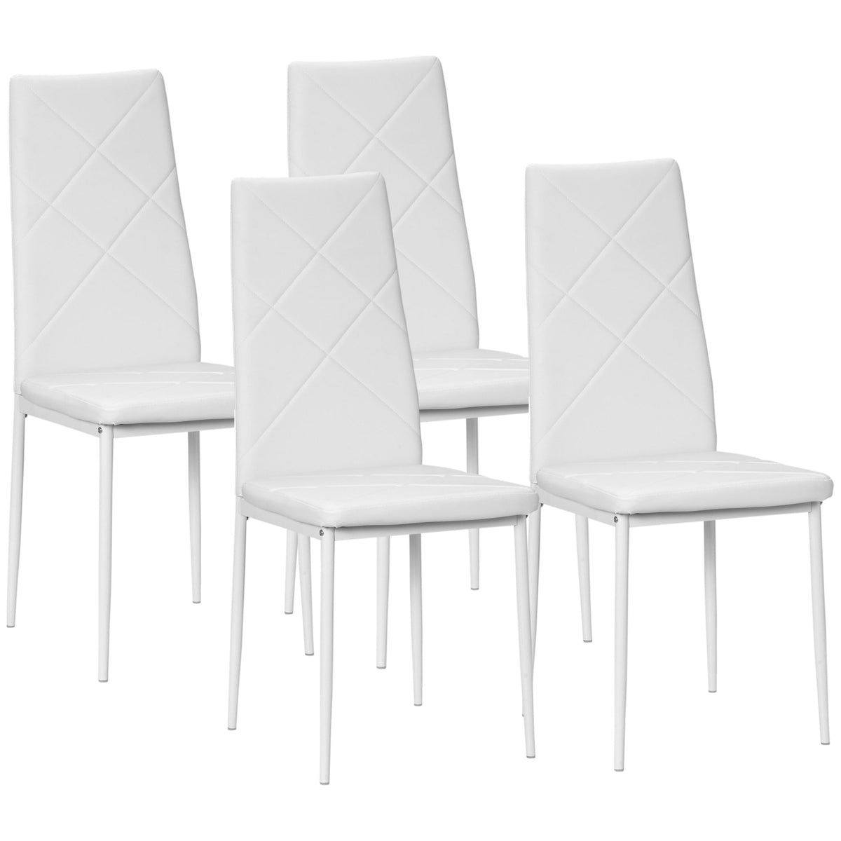 4 Set Dining Chairs High Back Faux Leather Kitchen Chairs for Living Room Kitchen White