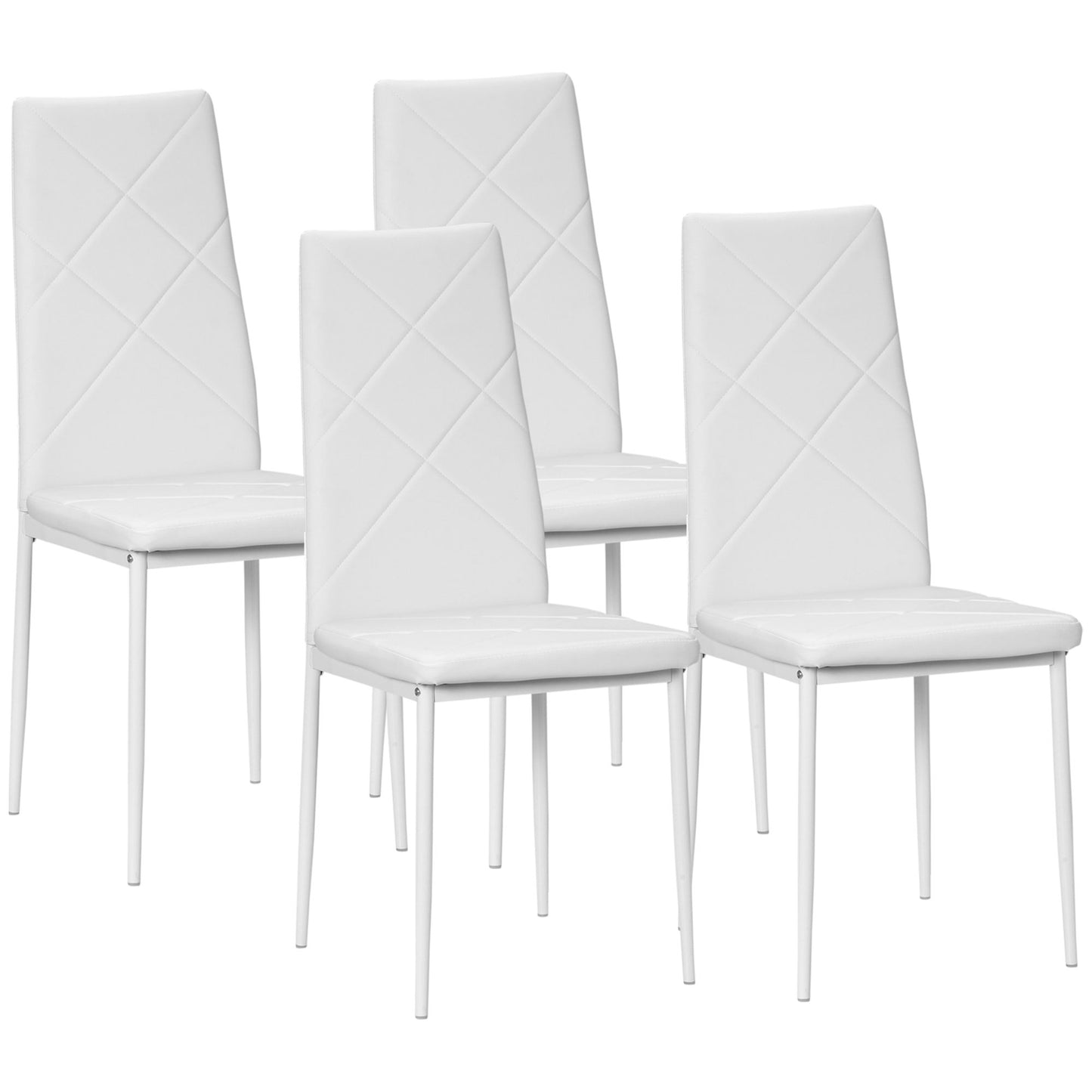 4 Set Dining Chairs High Back Faux Leather Kitchen Chairs for Living Room Kitchen White
