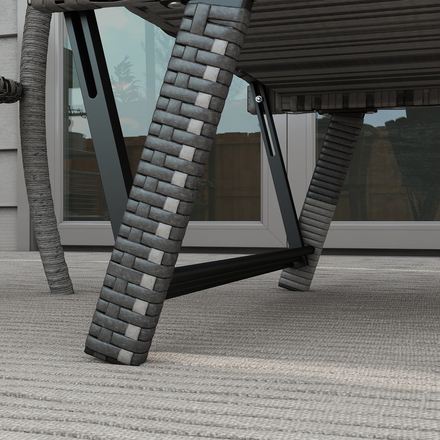 Convertible Wicker Loveseat Grey Patio Chaise Lounge