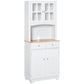 Coastal Kitchen Buffet with Hutch and Glass Doors - White