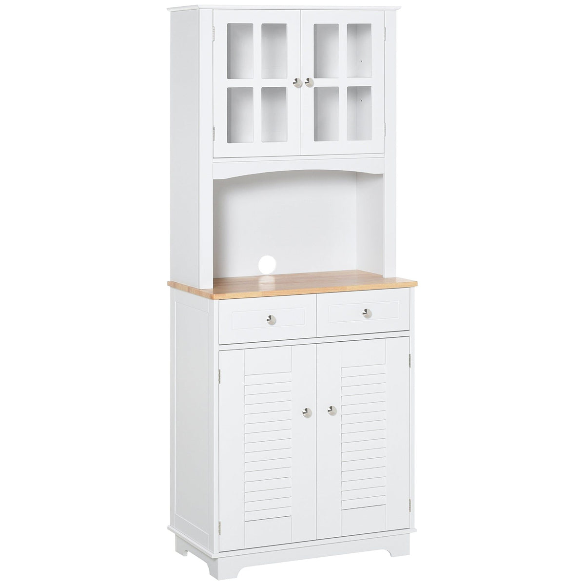 Coastal Kitchen Buffet with Hutch and Glass Doors - White