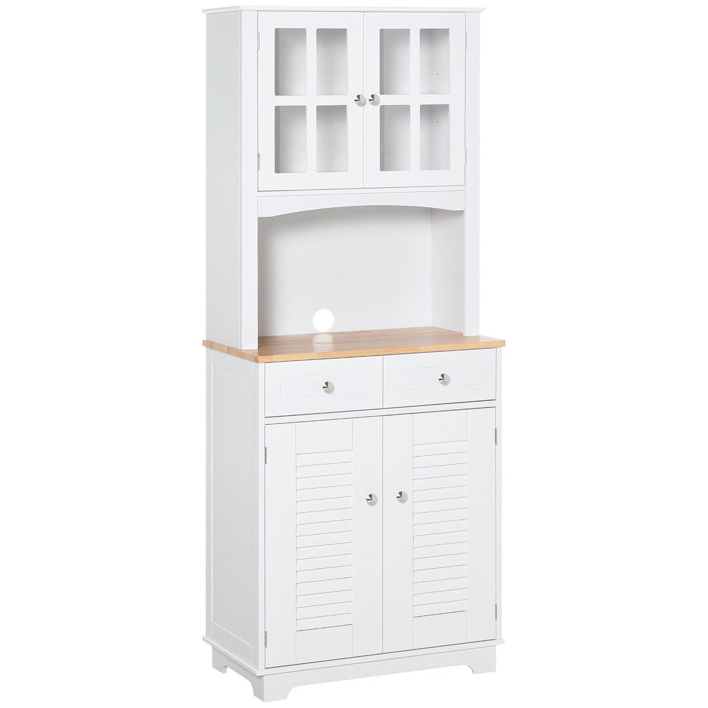 Coastal Kitchen Buffet with Hutch and Glass Doors - White