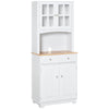 Coastal Kitchen Buffet with Hutch and Glass Doors - White