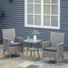 3 Pieces Wicker Patio Furniture Set, Rattan Bistro Set with Glass Top Coffee Table and Cushions, Outdoor Conversation Set for Garden, Porch, Balcony, Grey
